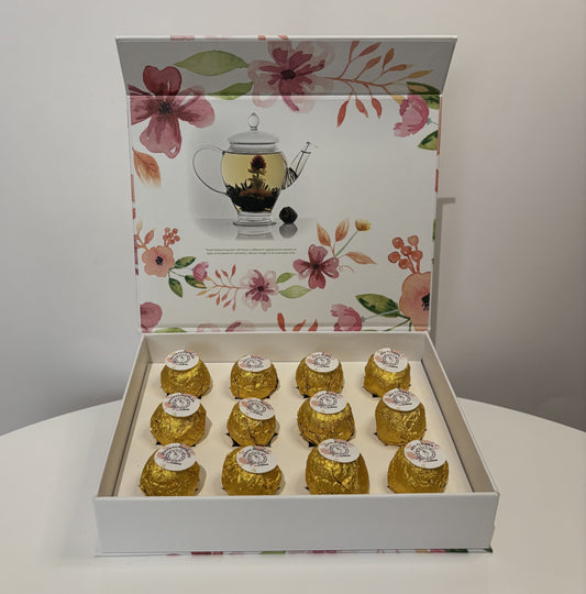 Blooming Tea Gift Box with 12 gold wrapped tea balls