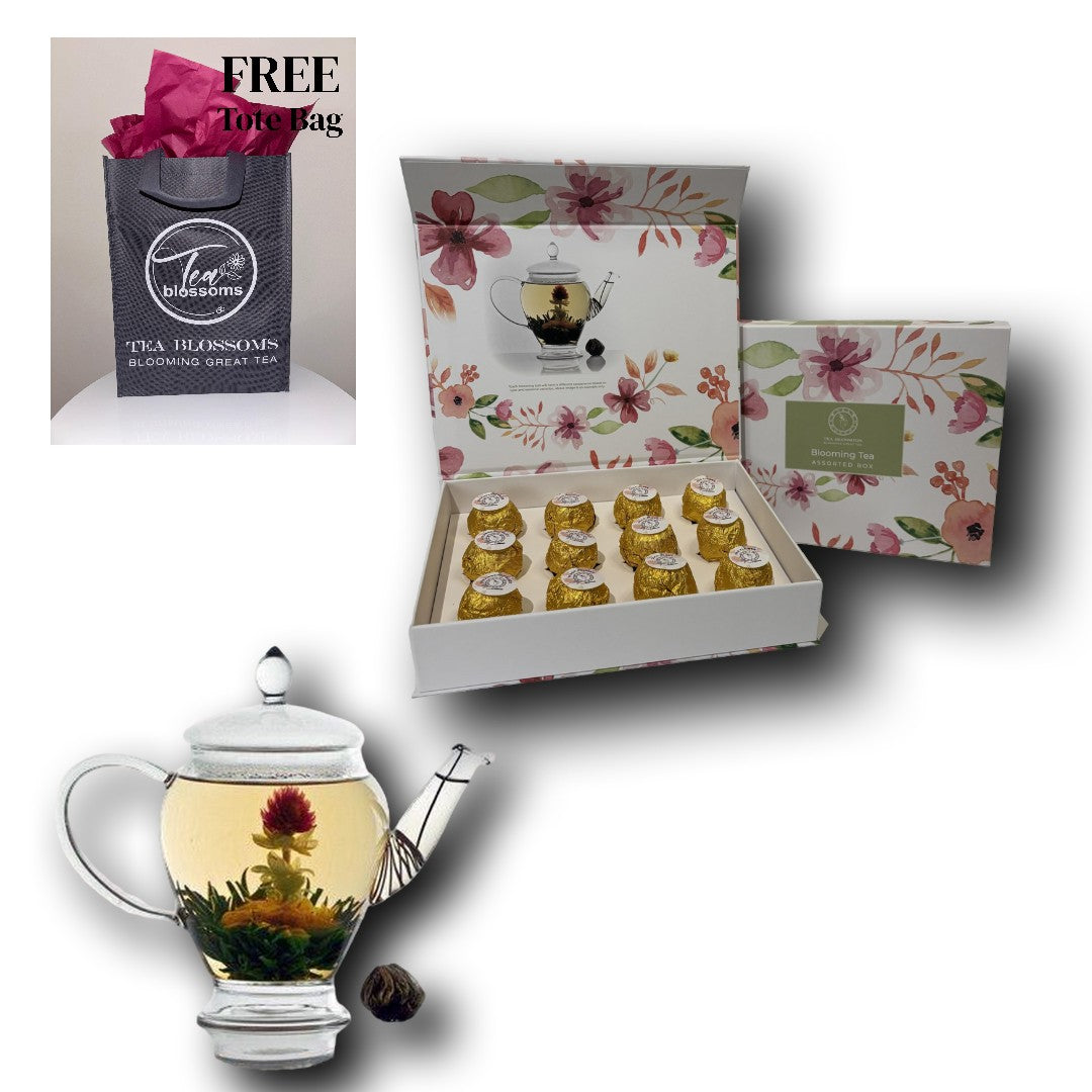 Blooming Tea 12 Sampler Gift box with Teapot