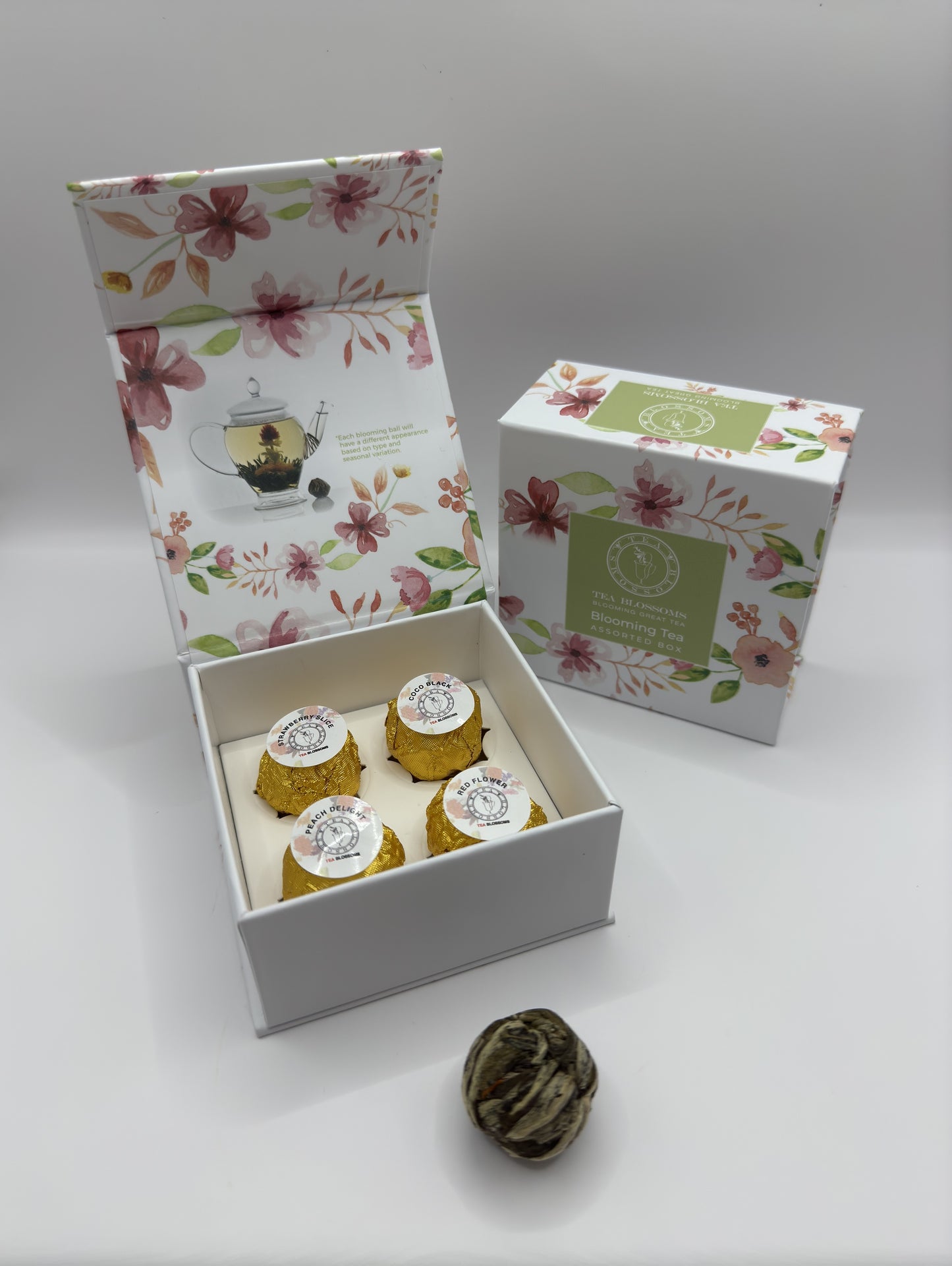 A tea gift box with blooming tea balls.
