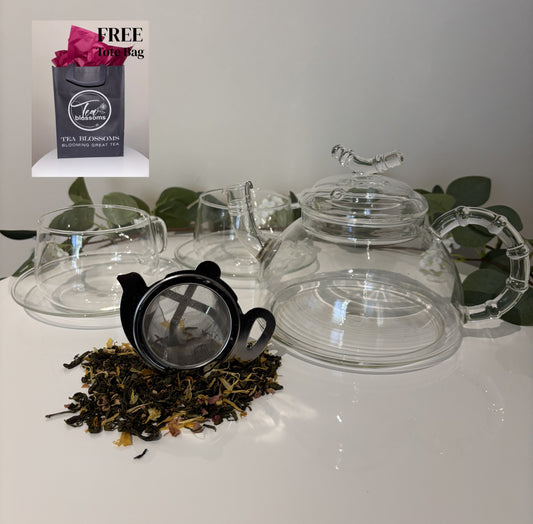 Glass Teapot and cup set with tea infuser
