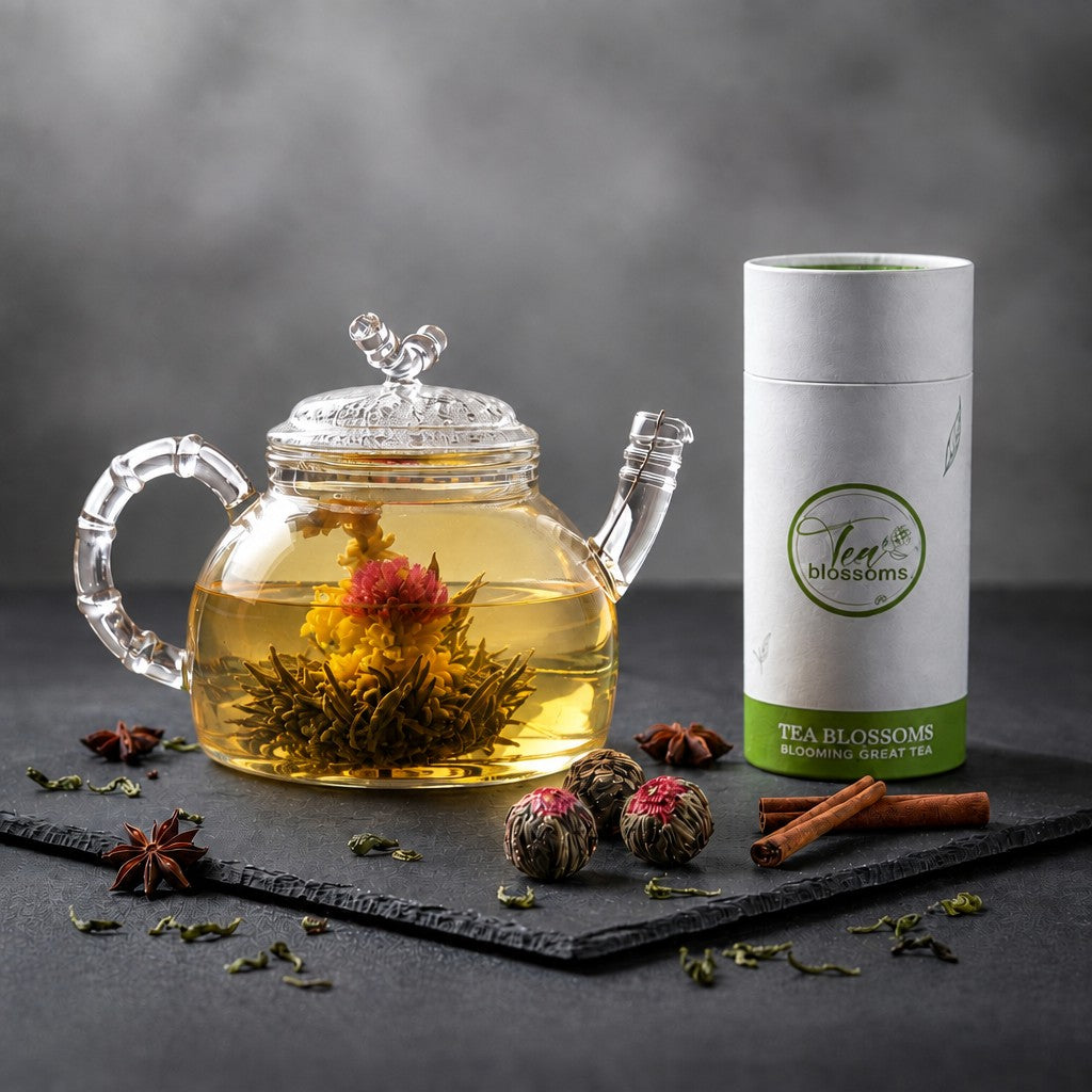 100ml Bamboo Style Glass Teapot with Blooming tea Gift cannister