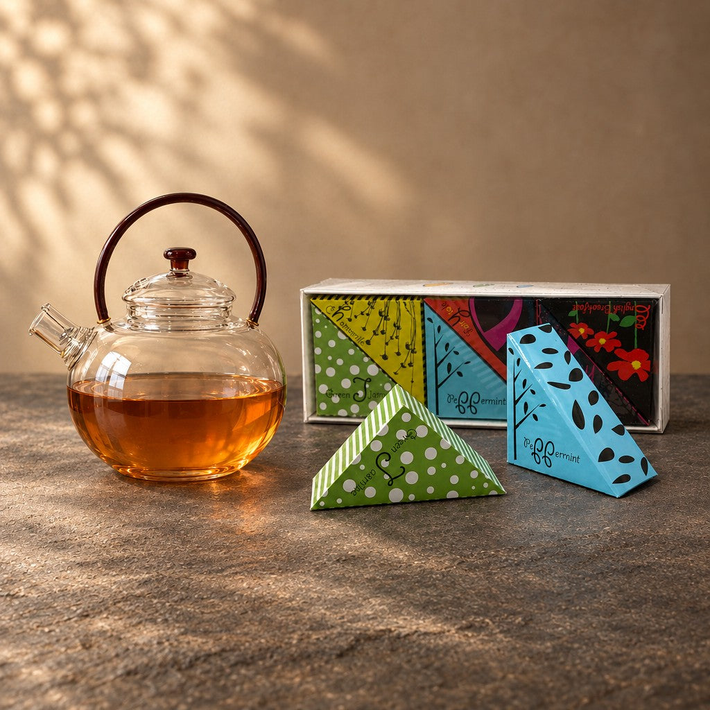 600 ml Glass Teapot with tea bags gift box 
