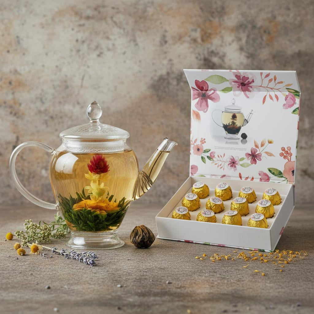 600ml Glass Teapot and blooming tea floral gift box