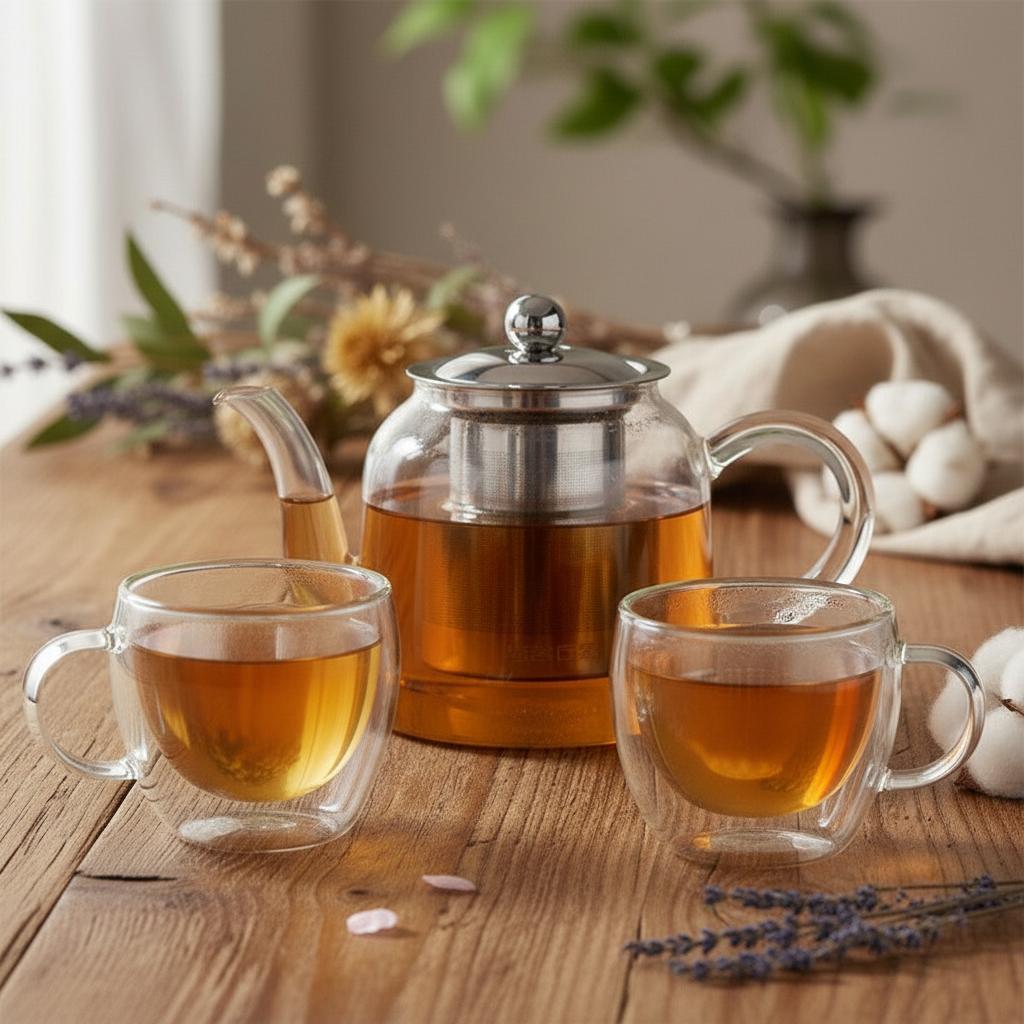 800ml Glass Tea Pot and  Double all Cup set