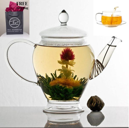 Teapot and 2 Glass Cup & Saucer Set