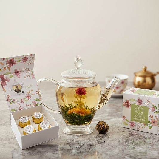 glass-teapot-with-4 ball blooming-tea set